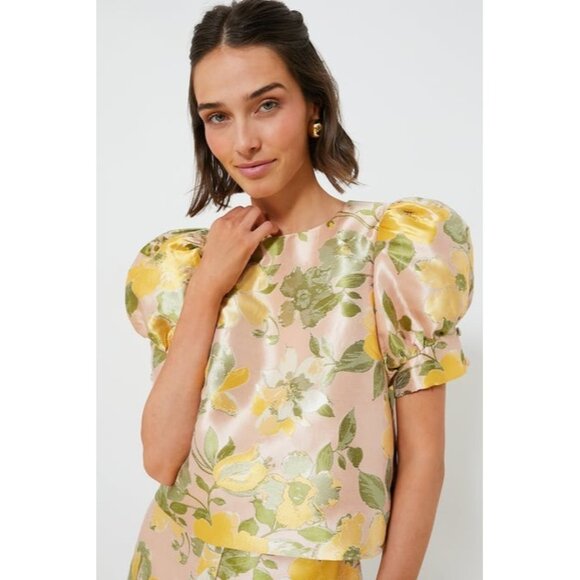NWT Tuckernuck Pomander Place Lotus Thea Jacquard Floral Puff Sleeve Blouse Sz M - Picture 1 of 11